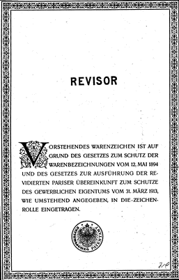 Gründungsurkunde Fa. Revisor aus dem Jahre 1919.