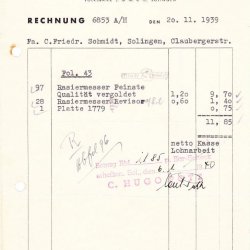 Rechnung über Vergoldungsarbeiten 1939