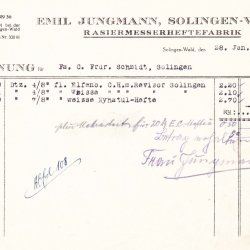 Rechnung über die Lieferung von Rasiermesser-Schalen 1943