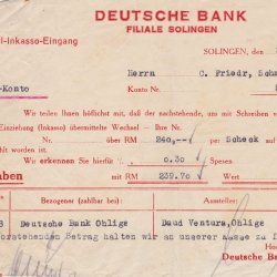 Bank draft of the German Bank Solingen 1928